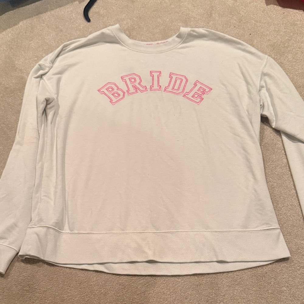 White 'BRIDE' Pullover Sweatshirt with Pink Lettering